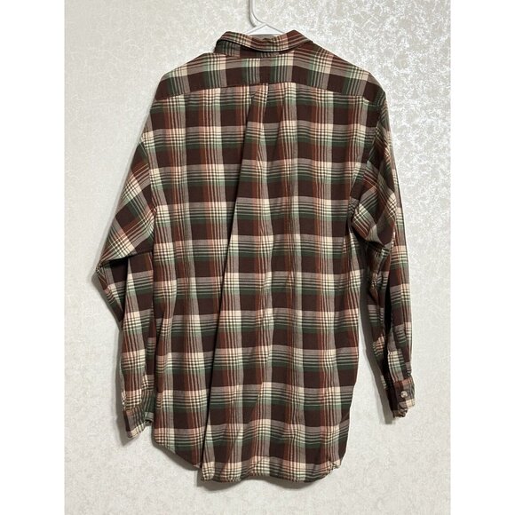 Vintage Polo Ralph Lauren Button Up Brown Plaid Shirt Cotton Wool Blend Men's L - Picture 2 of 4
